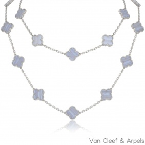 Van Cleef & Arpels White Gold Chalcedony Vintage Alhambra Necklace VCARD80900 Van Cleef & Arpels White Gold Chalcedony Vintage Alhambra Necklace VCARD80900